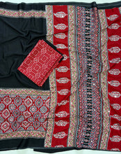Load image into Gallery viewer, Exquisite Festive Wear Pure Satin Silk Ajrak Printed Rich Pallu n Tussles Work Fancy Saree With Bouse Piece