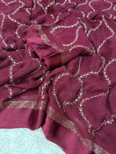 Load image into Gallery viewer, Charming Pure Viscose Georgette Fabric With Satin Border n Embroidered Work Saree With Blissful Blouse Piece