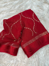 Load image into Gallery viewer, Charming Pure Viscose Georgette Fabric With Satin Border n Embroidered Work Saree With Blissful Blouse Piece