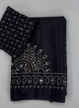 Load image into Gallery viewer, Artisanal Function Wear Pure Satin Silk Ajrak Printed Rich Pallu n Mirror Work Designer Saree