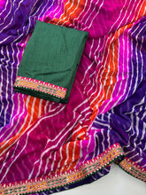 Load image into Gallery viewer, Traditional Function Wear Bandhej Print n Georgette Embroidery Lace Work Fancy Designer Saree With Blouse Piece