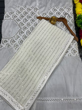 Load image into Gallery viewer, Latest White Color Georgette Sequence Work Fancy Design Partywear Saree