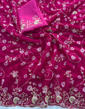 Load image into Gallery viewer, Redolent Wedding Wear Georgette Bandhani Print With Embroidery Work Fancy Designer Saree For Occasion