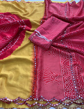 Load image into Gallery viewer, Gossamer Function Wear Chinnon Fabric Hand Mirror Work Stunning Designer Saree With Blouse Piece