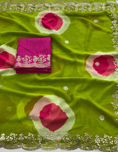 Load image into Gallery viewer, Blooming Party Wear Georgette Bandhej Print n Embroidery Work Fancy Saree For Occasion