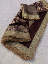 Load image into Gallery viewer, Adorable Wedding Wear Brown Color Soft Banarasi Silk Jacquard Zari Weaving With Lace Border Work Fancy Designer Saree