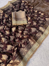 Load image into Gallery viewer, Adorable Wedding Wear Brown Color Soft Banarasi Silk Jacquard Zari Weaving With Lace Border Work Fancy Designer Saree