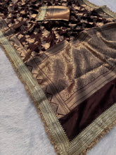 Load image into Gallery viewer, Adorable Wedding Wear Brown Color Soft Banarasi Silk Jacquard Zari Weaving With Lace Border Work Fancy Designer Saree