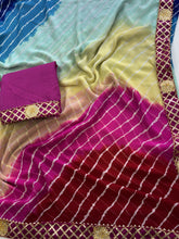Load image into Gallery viewer, Charming Function Wear Georgette Lehriya Design Lace Border Saree With Blouse Piece