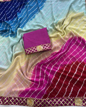 Load image into Gallery viewer, Charming Function Wear Georgette Lehriya Design Lace Border Saree With Blouse Piece