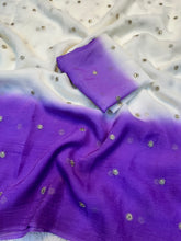 Load image into Gallery viewer, Splendorous Party Wear Double Shaded Crunchy Chiffon Crush Silk Embroidery Work Saree With Contrast Blouse