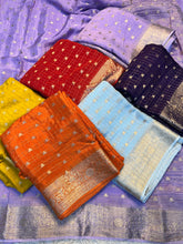 Load image into Gallery viewer, Evocative Function Wear Pure Chinon Zari Silk With Chex Weaving Fancy Designer Saree For Women