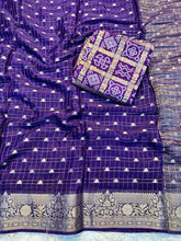 Load image into Gallery viewer, Evocative Function Wear Pure Chinon Zari Silk With Chex Weaving Fancy Designer Saree For Women