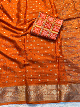 Load image into Gallery viewer, Evocative Function Wear Pure Chinon Zari Silk With Chex Weaving Fancy Designer Saree For Women