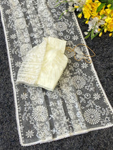 Load image into Gallery viewer, Splendorous Party Wear White Colour Net Heavy Embroidery Work Fancy Designer Saree With Blouse Piece