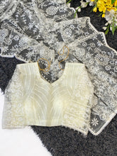 Load image into Gallery viewer, Splendorous Party Wear White Colour Net Heavy Embroidery Work Fancy Designer Saree With Blouse Piece