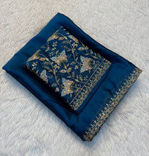 Load image into Gallery viewer, Luxury Partywear Silk Embroidery n Bids Work Designer Saree With Elegant Blouse Piece
