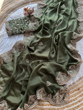 Load image into Gallery viewer, Scrupulous Wedding Wear Georgette Fabric Embroidery Work Fancy Designer Saree With Blouse Piece