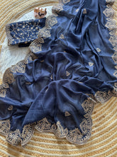 Load image into Gallery viewer, Scrupulous Wedding Wear Georgette Fabric Embroidery Work Fancy Designer Saree With Blouse Piece