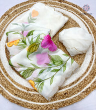 Load image into Gallery viewer, New Wedding Wear White Color Georgette Handbrush Print n Handwork Fancy Designer Saree With Blouse