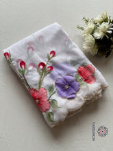 Load image into Gallery viewer, Attractive New White Colour Soft Pure Georgette Handbrush Flower n Handwork Fancy Designer Saree With Blouse