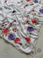 Load image into Gallery viewer, Attractive New White Colour Soft Pure Georgette Handbrush Flower n Handwork Fancy Designer Saree With Blouse