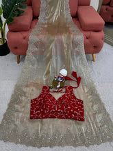 Load image into Gallery viewer, New Golden Color Partywear Silk Fabric Sequence n Embroidered Fancy Designer Saree With Unstitched Blouse