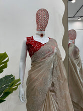 Load image into Gallery viewer, New Golden Color Partywear Silk Fabric Sequence n Embroidered Fancy Designer Saree With Unstitched Blouse