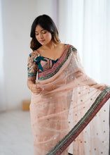 Load image into Gallery viewer, Gorgeous Function Wear Pure Net Thread n Sequence Work Designer Saree With Unstitched Blouse