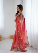 Load image into Gallery viewer, Gorgeous Function Wear Pure Net Thread n Sequence Work Designer Saree With Unstitched Blouse