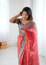 Load image into Gallery viewer, Gorgeous Function Wear Pure Net Thread n Sequence Work Designer Saree With Unstitched Blouse