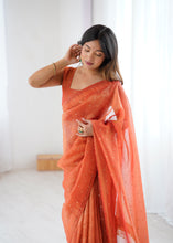 Load image into Gallery viewer, Effervescent Party Wear Tissue Silk Stone Work Designer Saree With Matching Unstitched Blouse