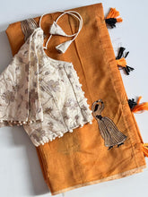 Load image into Gallery viewer, Scrupulous Function Wear Chanderi Cotton Embroidery n Tussels Work Fancy Designer Saree With Stitched Blouse