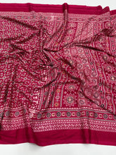 Load image into Gallery viewer, Redolent Function Wear Pure Soft Crape Silk Ajrak Printed Rich Pallu Fancy Designer Saree For Women