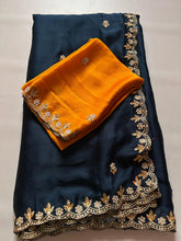 Load image into Gallery viewer, New Partywear Satin Chiffon Embroidery n Diamond Work Fancy Designer Saree With Blouse