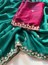 Load image into Gallery viewer, New Partywear Satin Chiffon Embroidery n Diamond Work Fancy Designer Saree With Blouse