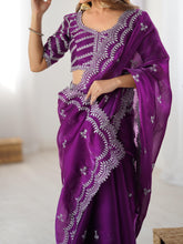 Load image into Gallery viewer, Desirable Party Wear Silk Thread n Sequence Work Fancy Designer Saree With Unstitched Blouse
