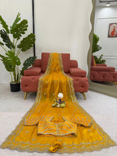 Load image into Gallery viewer, Desirable Party Wear Silk Thread n Sequence Work Fancy Designer Saree With Unstitched Blouse