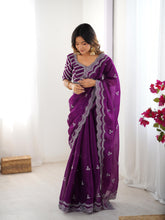 Load image into Gallery viewer, Desirable Party Wear Silk Thread n Sequence Work Fancy Designer Saree With Unstitched Blouse