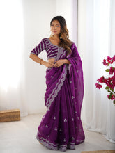 Load image into Gallery viewer, Desirable Party Wear Silk Thread n Sequence Work Fancy Designer Saree With Unstitched Blouse