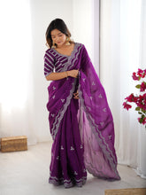 Load image into Gallery viewer, Desirable Party Wear Silk Thread n Sequence Work Fancy Designer Saree With Unstitched Blouse