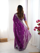 Load image into Gallery viewer, Desirable Party Wear Silk Thread n Sequence Work Fancy Designer Saree With Unstitched Blouse
