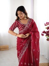 Load image into Gallery viewer, Desirable Party Wear Silk Thread n Sequence Work Fancy Designer Saree With Unstitched Blouse