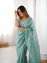 Load image into Gallery viewer, Gratifying Wedding Wear Crush Silk Sequence Work Designer Saree With Matching Unstitched Blouse