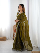 Load image into Gallery viewer, Glamorous Function Wear Silk Thread n Sequence Work Fancy Designer Saree With Unstitched Blouse