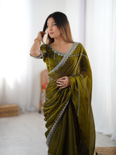 Load image into Gallery viewer, Glamorous Function Wear Silk Thread n Sequence Work Fancy Designer Saree With Unstitched Blouse