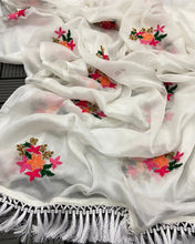 Load image into Gallery viewer, New Party Wear Chiffon Embroidery With Tussels Work Designer Saree With Blouse