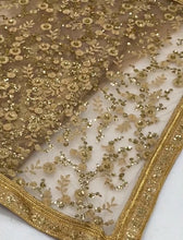 Load image into Gallery viewer, New Partywear Golden Color Soft Net Heavy Embroidered Work Fancy Designer Saree