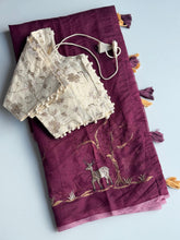 Load image into Gallery viewer, Exuberant Function Wear Chanderi Cotton Embroidery n Tussels Work Fancy Designer Saree With Stitched Blouse