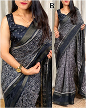 Load image into Gallery viewer, Kalamkari Print Saree With Sequin & Zari Boder & Tussles in Pallu With Printed Blouse